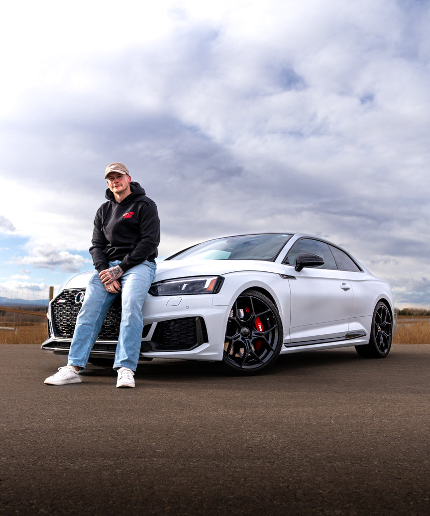 Black Red Line High automotive hoodie with red logo and text