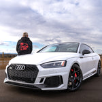 Black Red Line High automotive hoodie with red logo and text