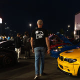 Black Red Line High automotive t-shirt with white logo and text