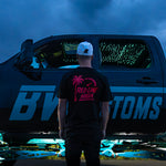 Black Red Line High automotive t-shirt with red logo and text