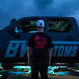 Black Red Line High automotive t-shirt with red logo and text