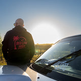 Black Red Line High automotive hoodie with red logo and text