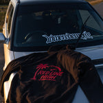 Black Red Line High automotive hoodie with red logo and text