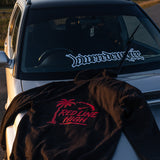 Black Red Line High automotive hoodie with red logo and text