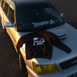 Black Red Line High automotive hoodie with white logo and text