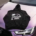 Black Red Line High automotive hoodie with white logo and text